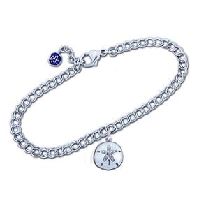 Sand Dollar Charm Bracelet - Sterling Silver with White Enamel and White Topaz